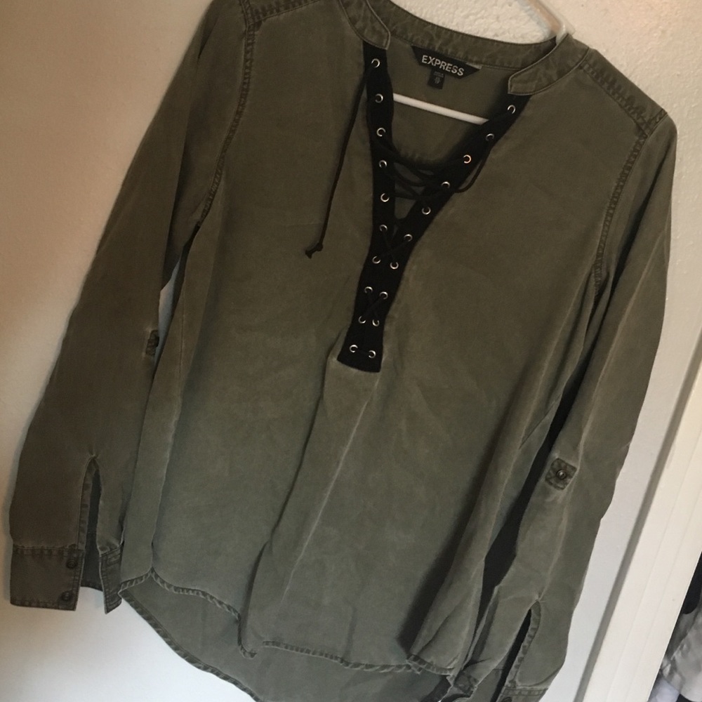Express Green Lace up Shirt